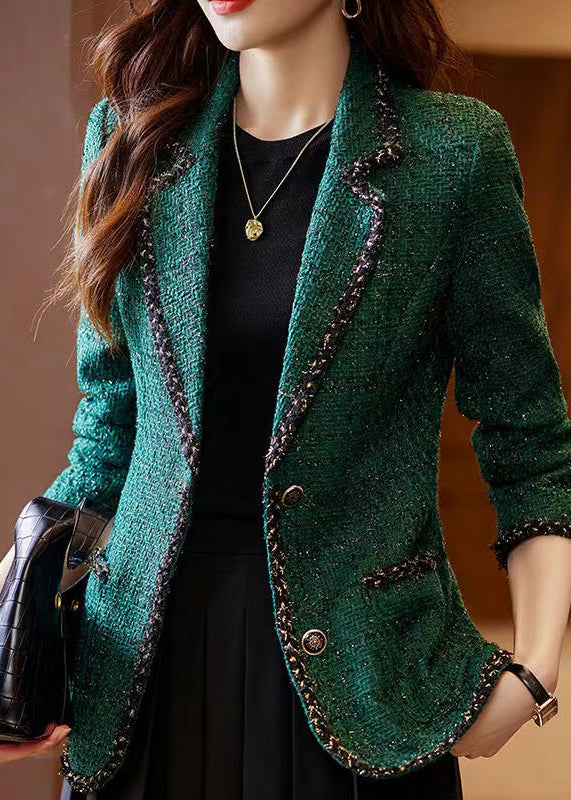 Peacock Green Patchwork Woolen Coat Spring Yj049