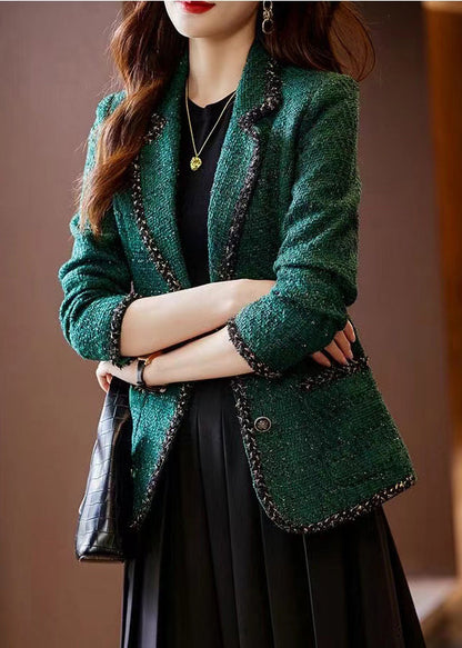 Peacock Green Patchwork Woolen Coat Spring Yj049