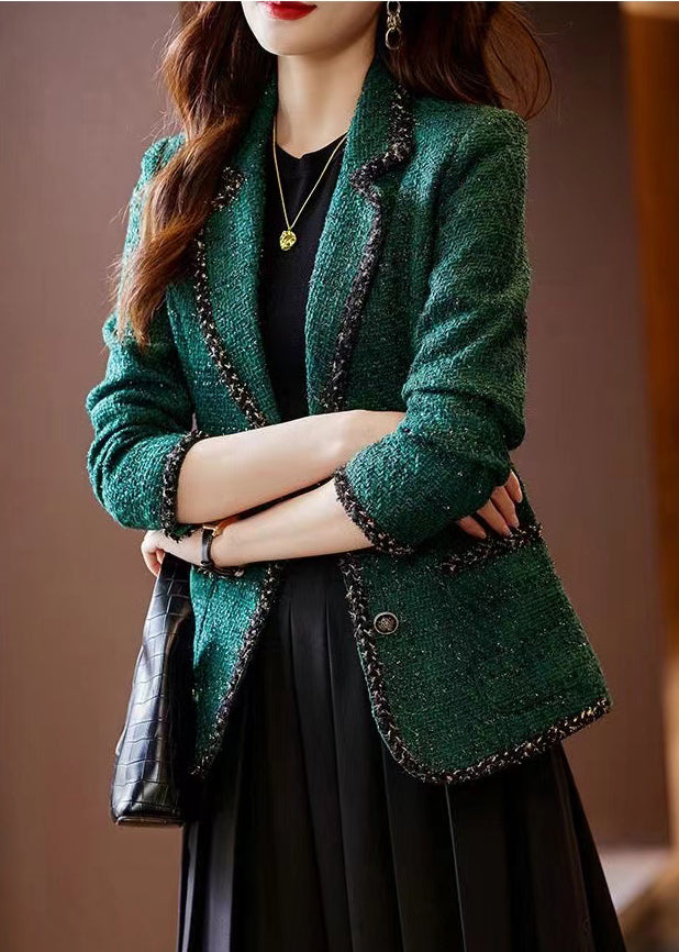 Peacock Green Patchwork Woolen Coat Spring Yj049