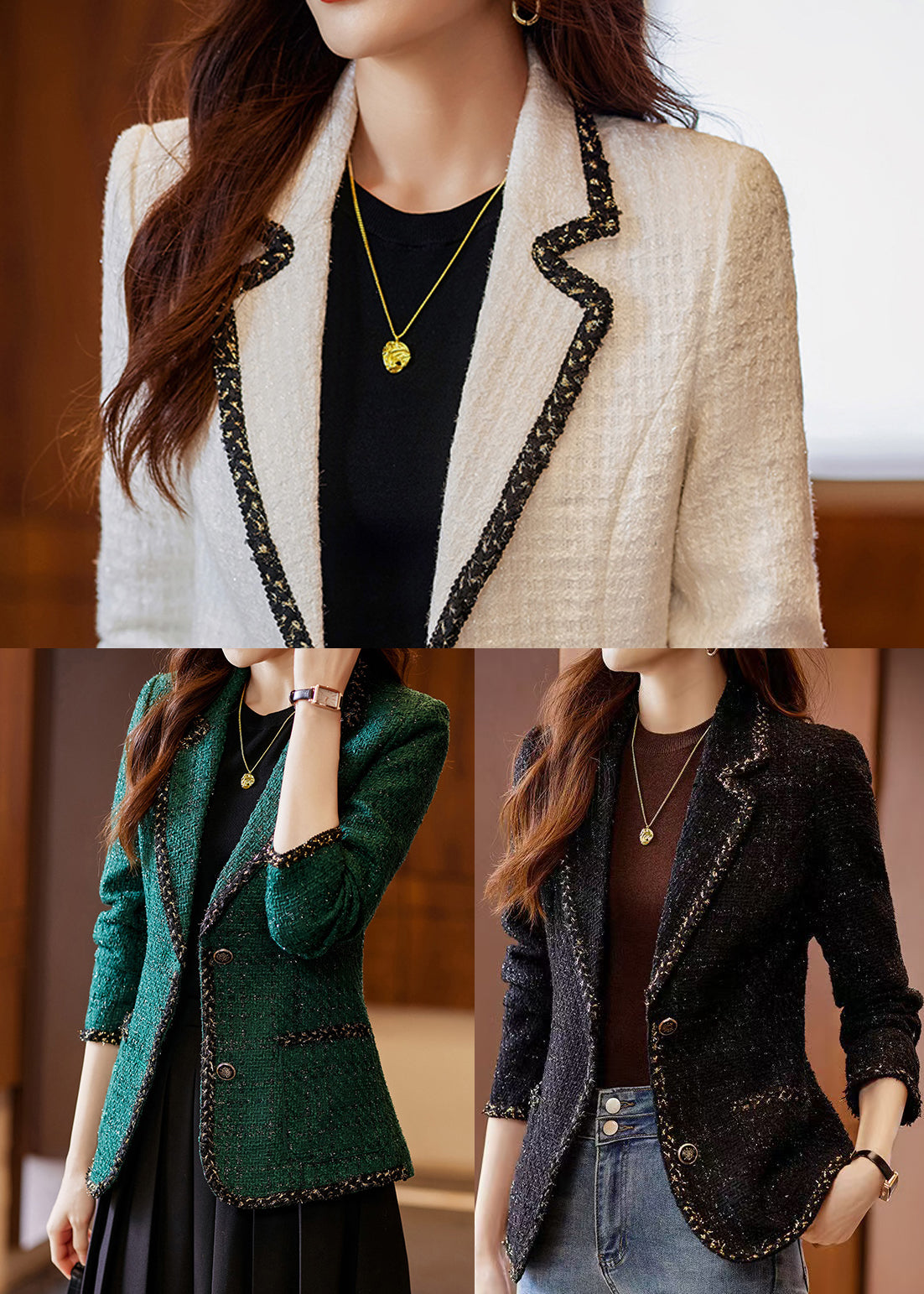 Peacock Green Patchwork Woolen Coat Spring Yj049