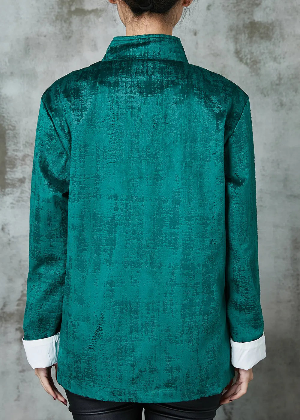 Peacock Green Stand Collar Chinese Button Cotton Coats Spring Jk1054