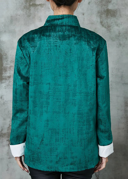 Peacock Green Stand Collar Chinese Button Cotton Coats Spring Jk1054