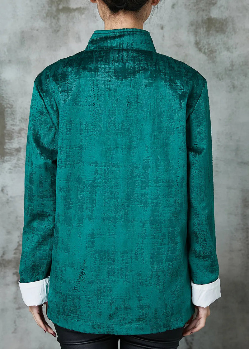 Peacock Green Stand Collar Chinese Button Cotton Coats Spring Jk1054