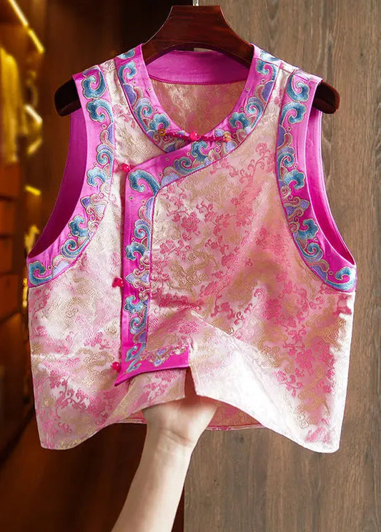 Embroidered Button Silk Waistcoat Sleeveless