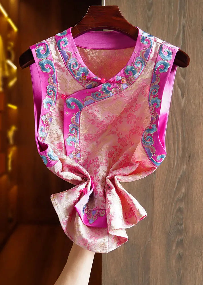 Embroidered Button Silk Waistcoat Sleeveless