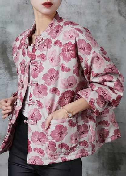 Pink Print Fine Cotton Filled Oriental Coats Spring Jk1048