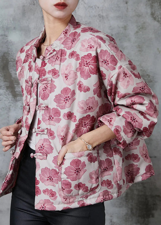 Pink Print Fine Cotton Filled Oriental Coats Spring Jk1048