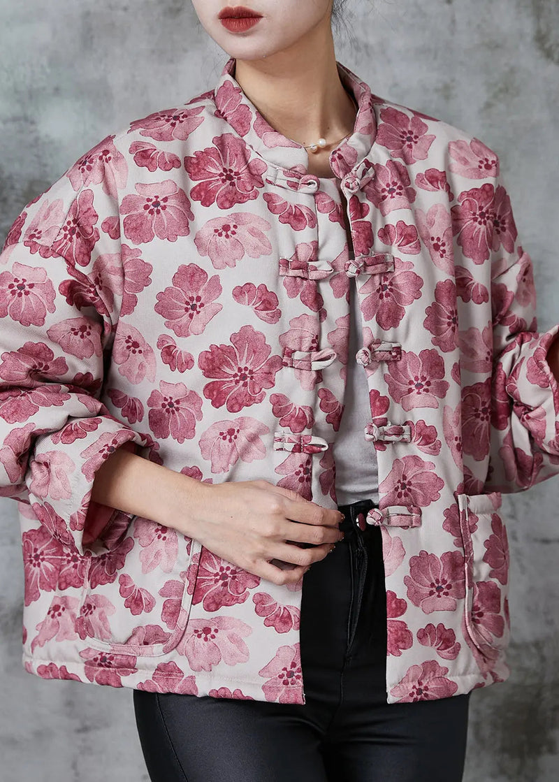 Pink Print Fine Cotton Filled Oriental Coats Spring Jk1048