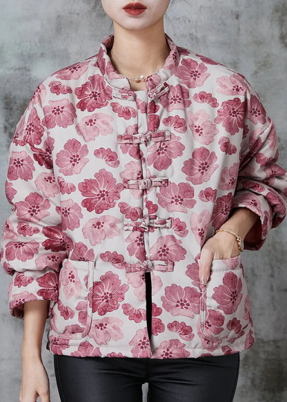 Pink Print Fine Cotton Filled Oriental Coats Spring Jk1048