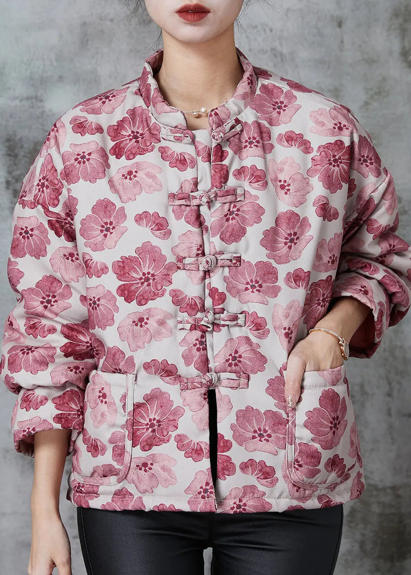 Pink Print Fine Cotton Filled Oriental Coats Spring Jk1048