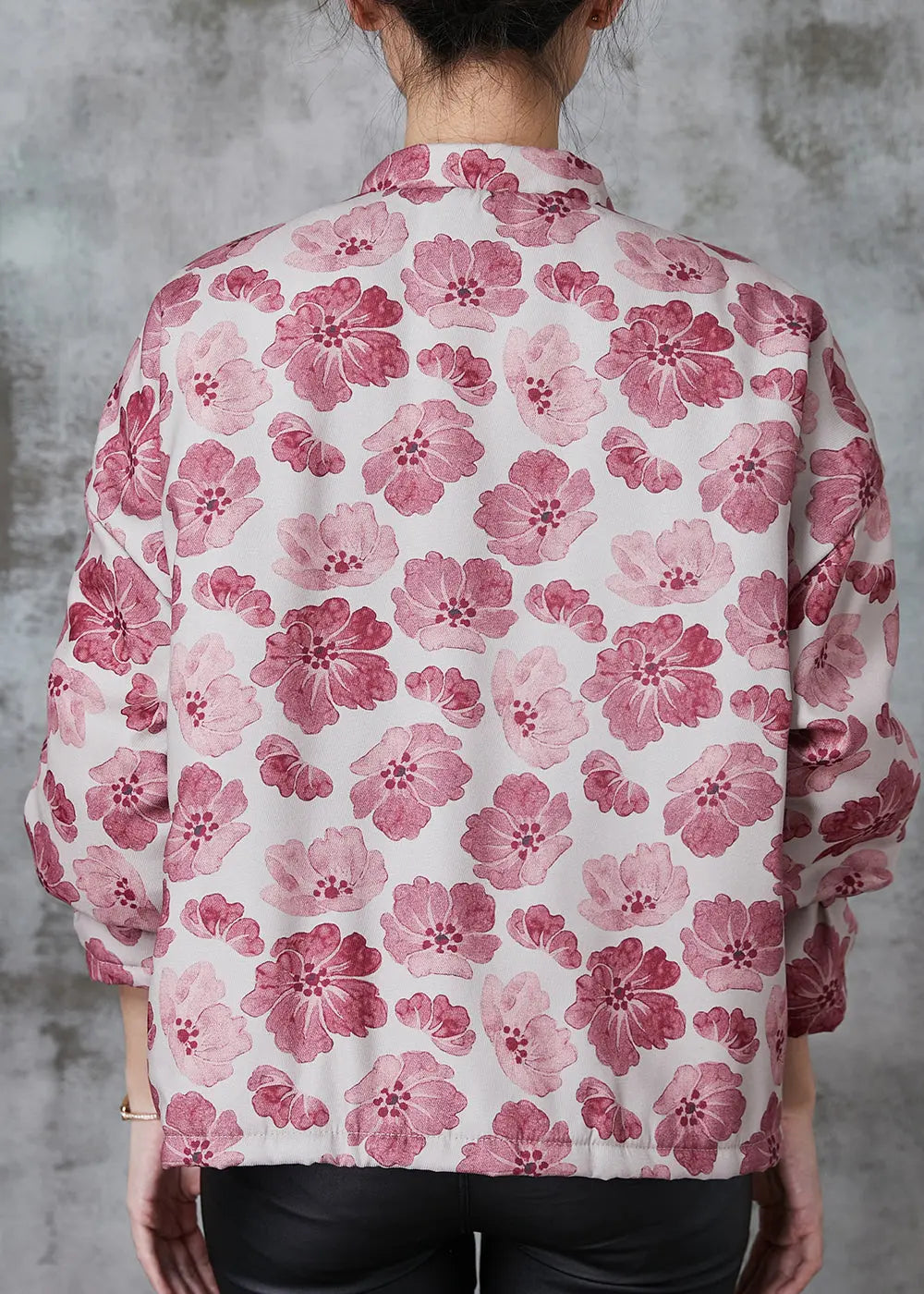 Pink Print Fine Cotton Filled Oriental Coats Spring Jk1048