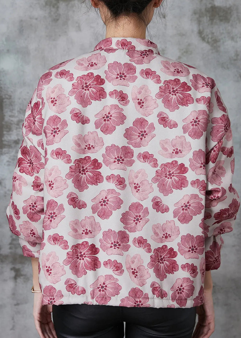 Pink Print Fine Cotton Filled Oriental Coats Spring Jk1048