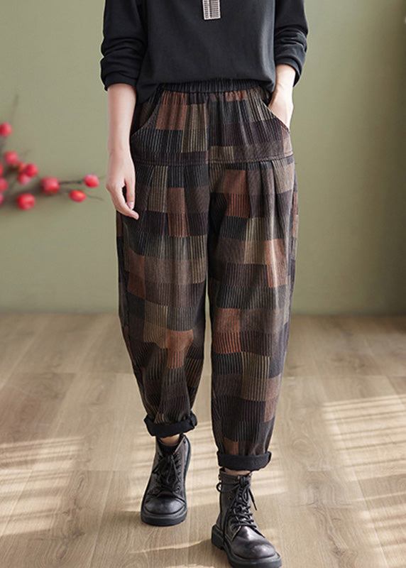 Plaid Patchwork High Waist Denim Harem Pants Summer Tq1050
