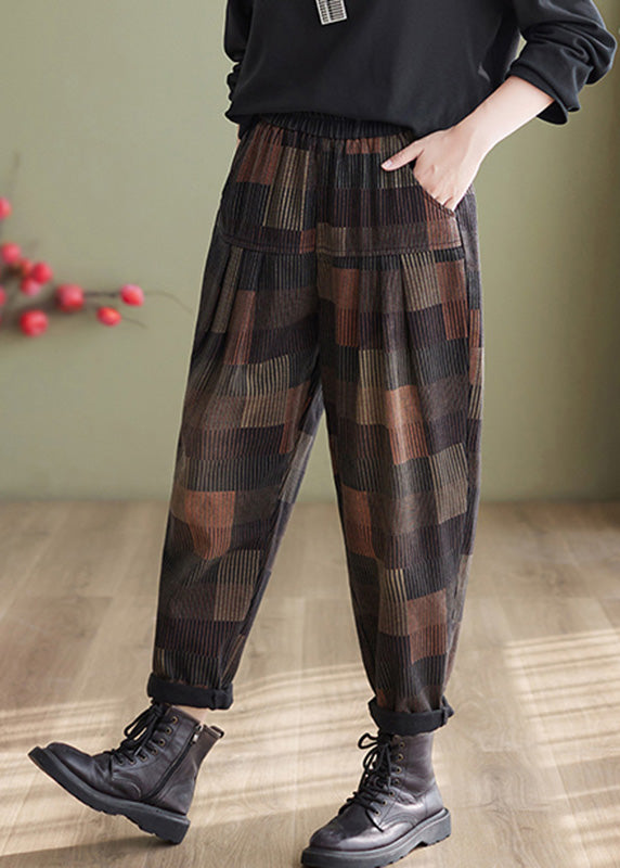 Plaid Patchwork High Waist Denim Harem Pants Summer Tq1050