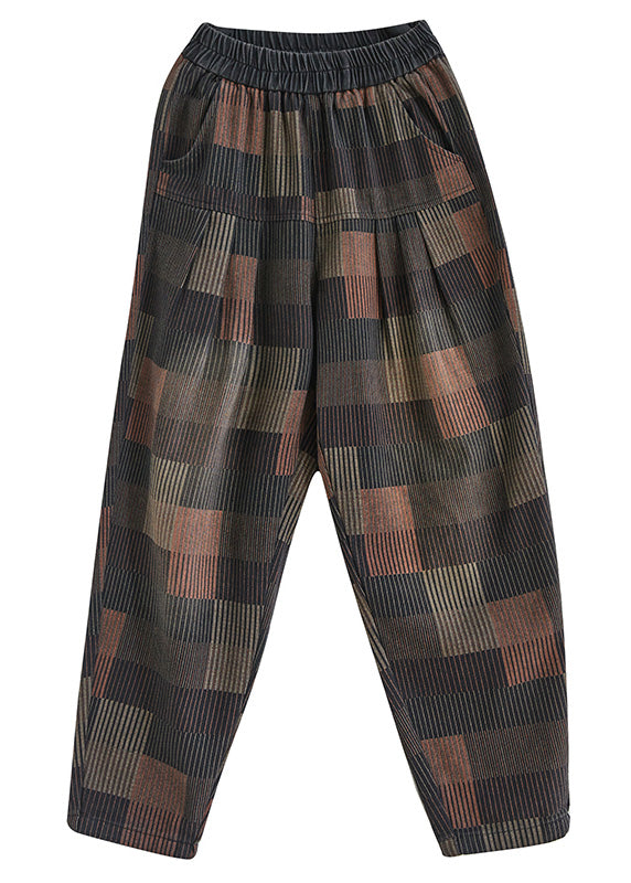 Plaid Patchwork High Waist Denim Harem Pants Summer Tq1050