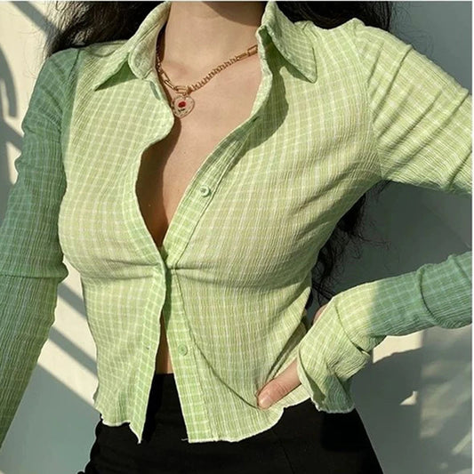 Plaid Long Sleeve Blouse