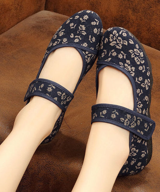 Print Cotton Fabric Flat Shoes for Buckle Strap Flat Shoes for Ly0202