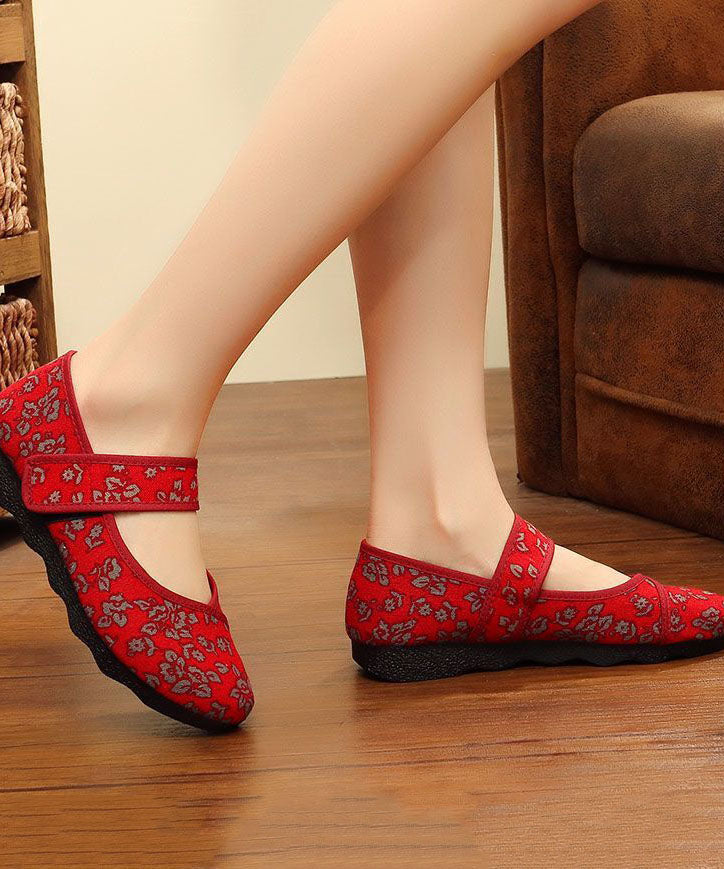 Print Cotton Fabric Flat Shoes for Buckle Strap Flat Shoes for Ly0202