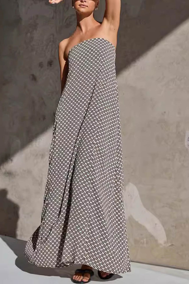 Print Strapless Maxi Dress