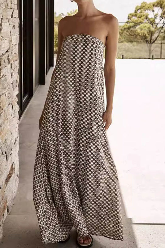 Print Strapless Maxi Dress