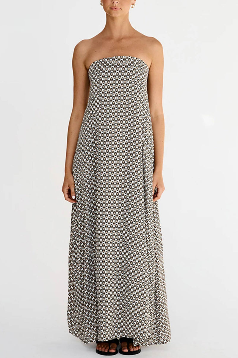 Print Strapless Maxi Dress