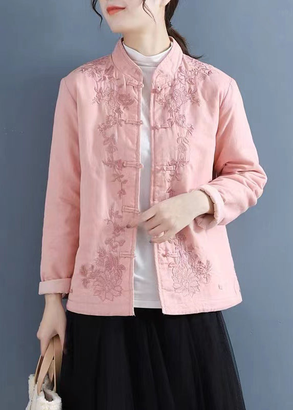 Purple Embroidered Oriental Button Fine Cotton Filled Coats Spring Ti014