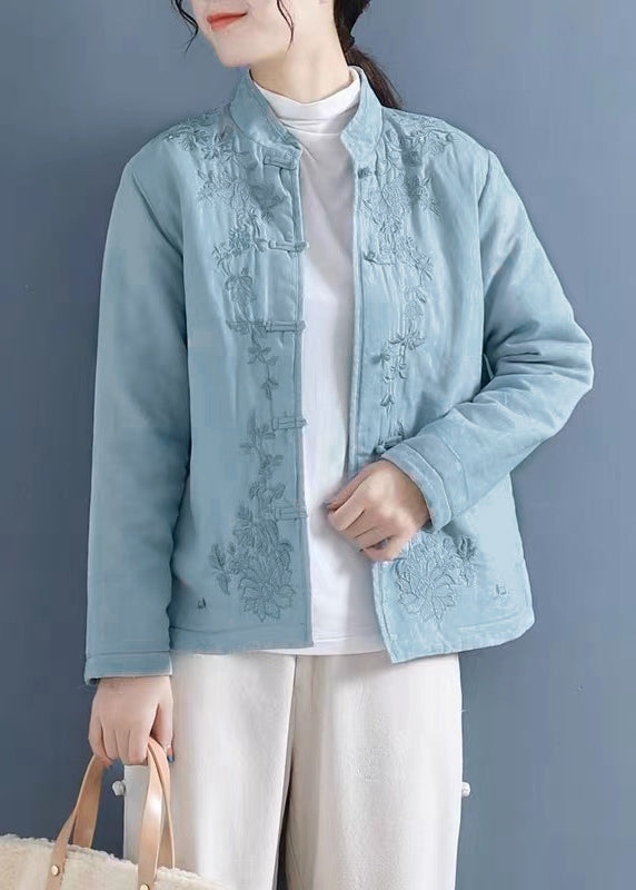 Purple Embroidered Oriental Button Fine Cotton Filled Coats Spring Ti014