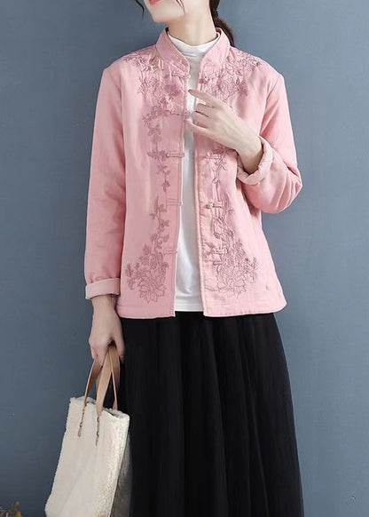 Purple Embroidered Oriental Button Fine Cotton Filled Coats Spring Ti014
