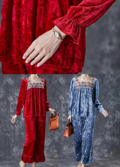 Silk Velour Two-piece Set Embroidered Fall
