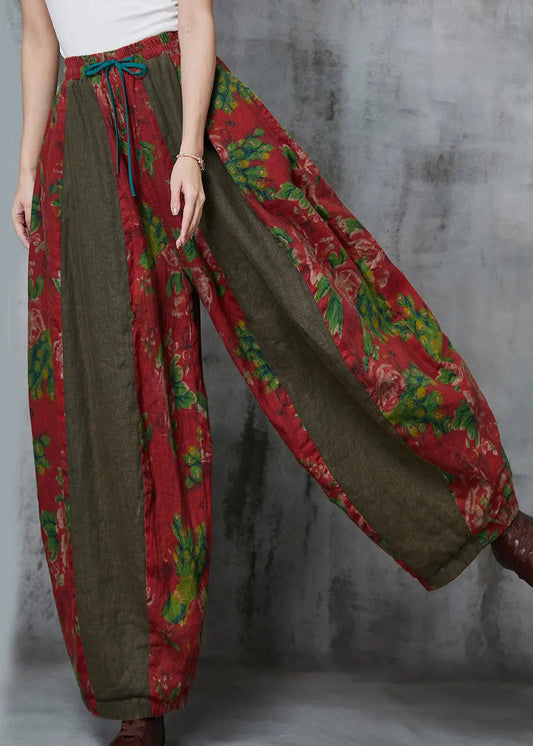Red Oversized Patchwork Print Linen Harem Pants Spring Jk1060