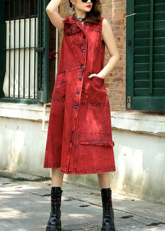 Red Peter Pan Collar Patchwork Long Waistcoat Summer Tr016
