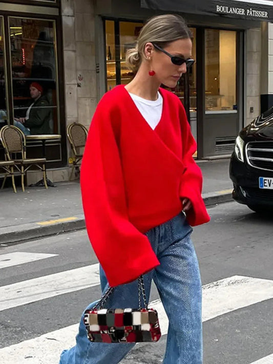 V Neck Long Sleeve Christmas Sweater