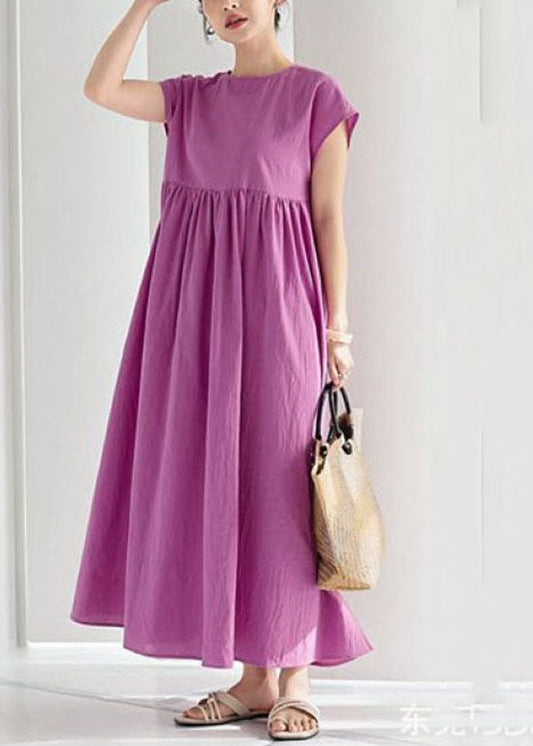 Rose Wrinkled Patchwork Cotton Long Dresses Summer Ly1313
