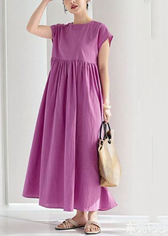 Rose Wrinkled Patchwork Cotton Long Dresses Summer Ly1313