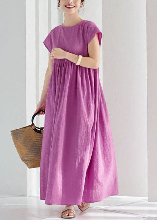 Rose Wrinkled Patchwork Cotton Long Dresses Summer Ly1313