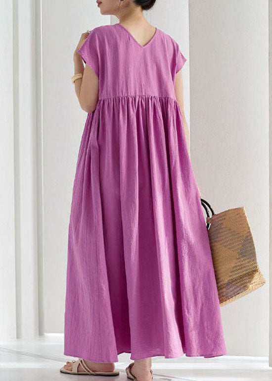 Rose Wrinkled Patchwork Cotton Long Dresses Summer Ly1313