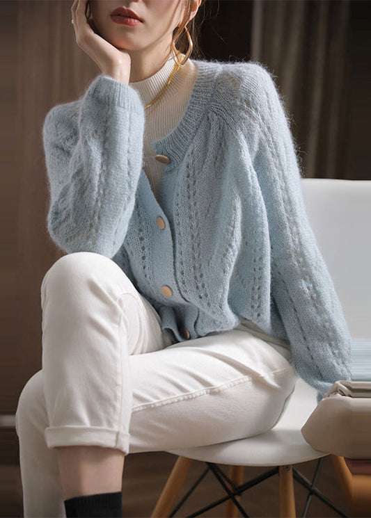 Sky Blue Oversized Chunky Knit Cardigan Spring Oo014