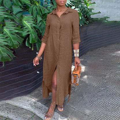 Tunicas Lapel Button Up Maxi Dress