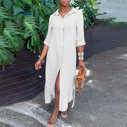 Tunicas Lapel Button Up Maxi Dress