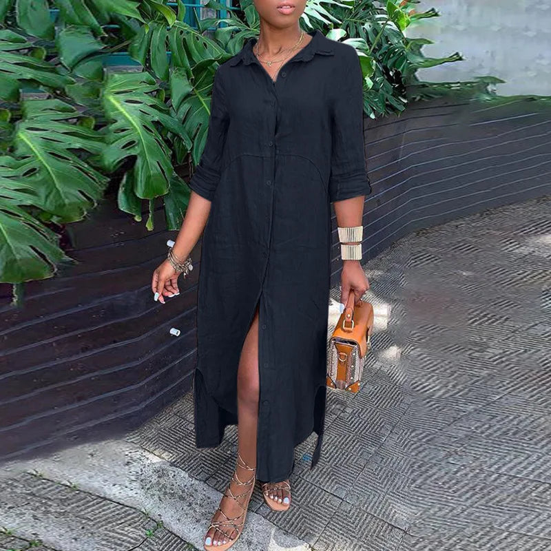 Tunicas Lapel Button Up Maxi Dress