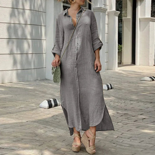 Tunicas Lapel Button Up Maxi Dress
