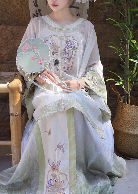 White Embroidered Patchwork Shirts Wide Leg Pants and Two Pieces Set Spring Uu1052