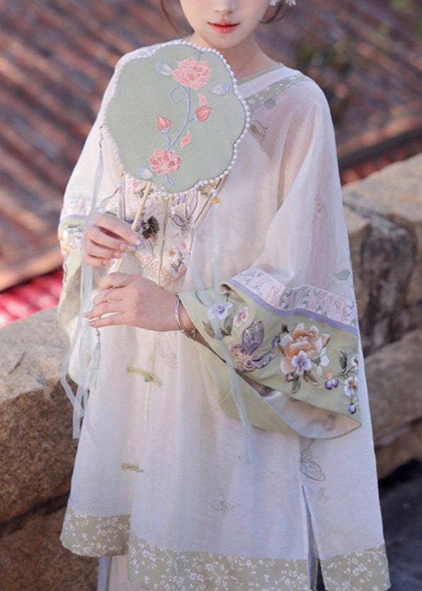 White Embroidered Patchwork Shirts Wide Leg Pants and Two Pieces Set Spring Uu1052