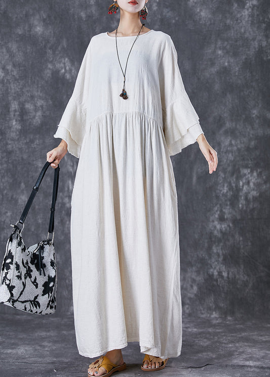 White Oversized Exra Large Hem Linen Maxi Dresses Flare Sleeve Td1057