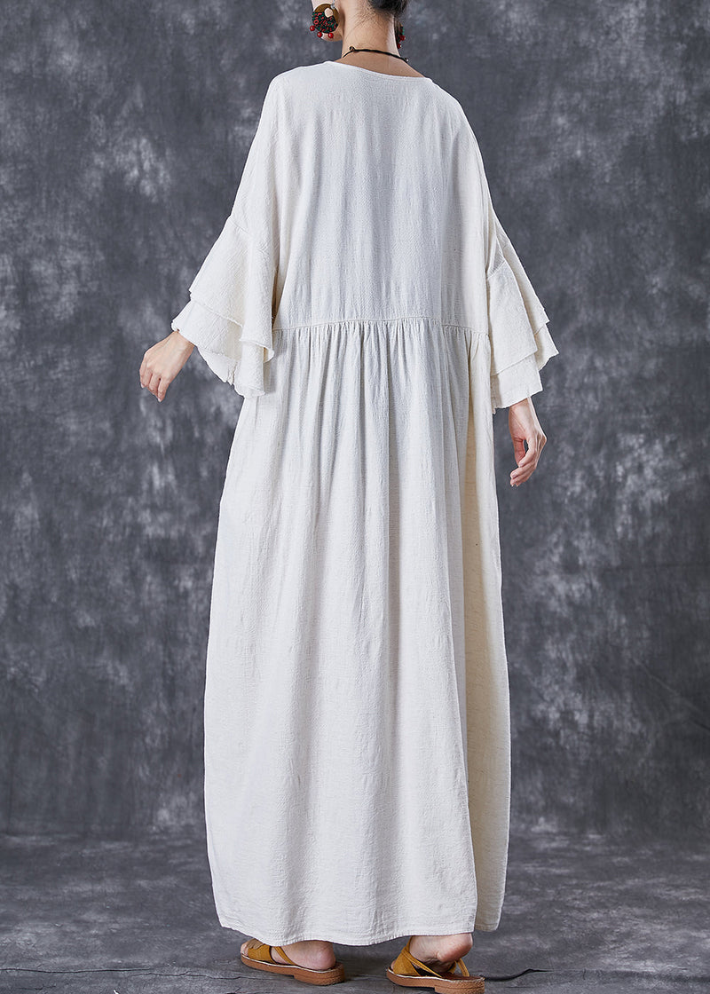 White Oversized Exra Large Hem Linen Maxi Dresses Flare Sleeve Td1057