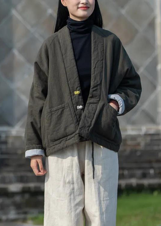 Yellow V Neck Pockets Fine Cotton Filled Coats Winter Tz043