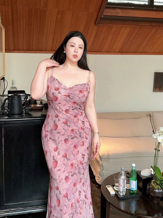 Rose Slip Dress Plus-size No Cardigan