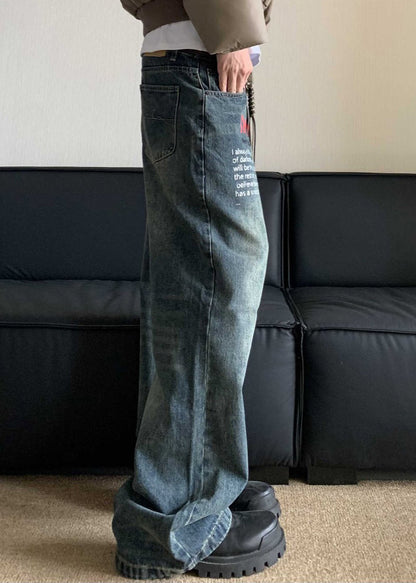 Vogue Denim Blue Graphic Print Patchwork Pants F4215