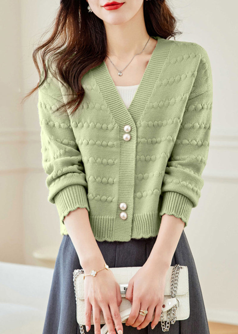 Vogue Green V Neck Button Knit Coat Fall Qc030