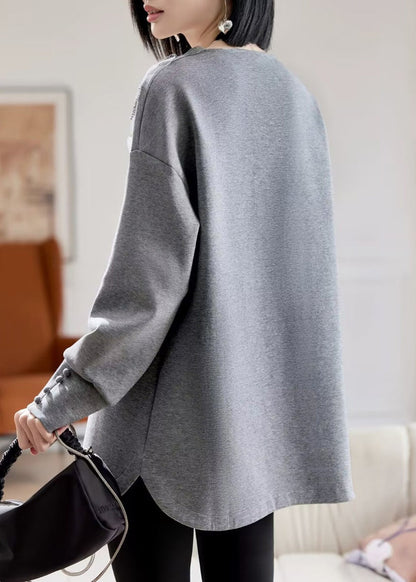 Vogue Grey V Neck Lace Patchwork Sweatshirts Spring Te035